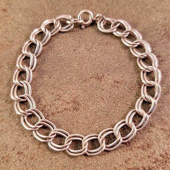 Vintage Sterling Double Curb Charm Bracelet - Picture 2 of 8